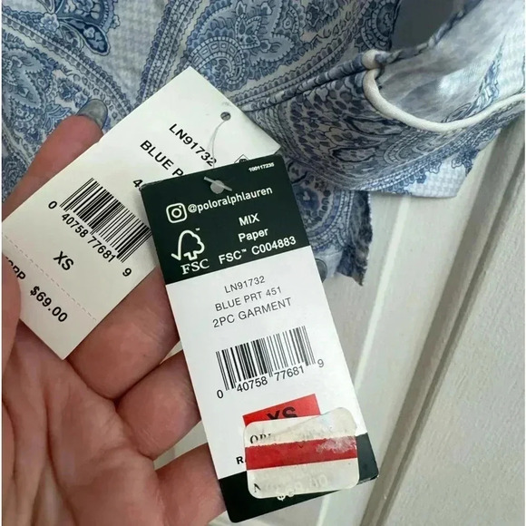 Ralph Lauren Paisley Button Down Cotton Collar Sleep Top XS NWT Preppy Classic - Picture 7 of 15